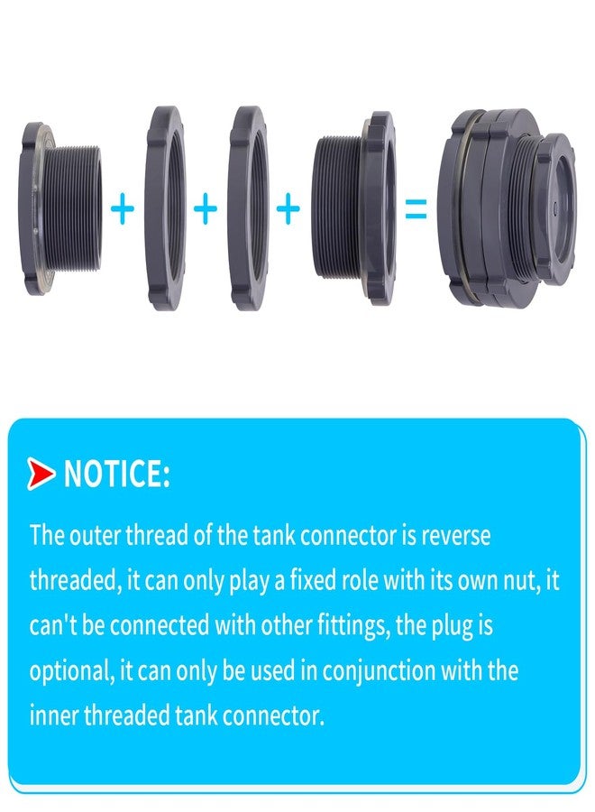 ChillWaves PVC Bulkhead Fitting 2-1/2" Double Thread Connector Adapter with Plugs for Water Tank, Aquariums, Rain barrels(1-PACK) - Image 3
